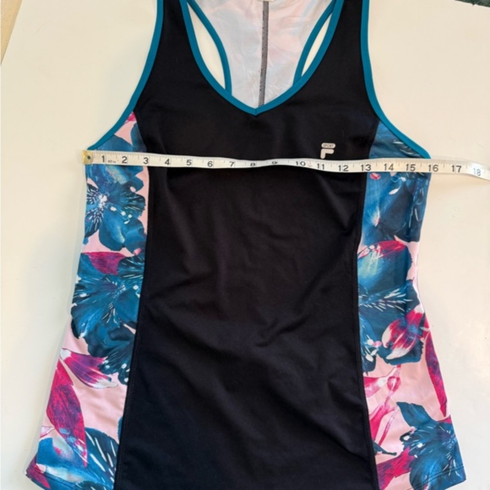 FILA WOMENS BLACK & FLORAL RACERBACK WORKOUT TANK TOP SIZE MEDIUM
